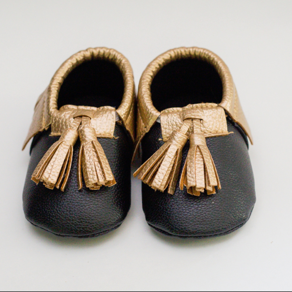 Black and Gold Moccasins